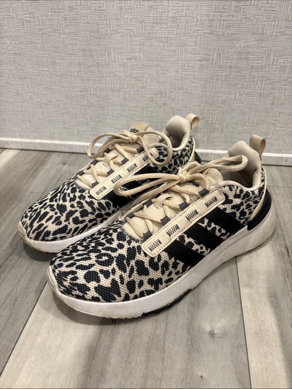 adidas Women's Beige and Black Leopard Print Sneakers